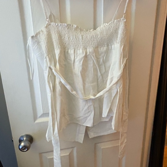 Essentials by ABS NWT linen blend tank big button tie back XL ivory smocked - Picture 4 of 9